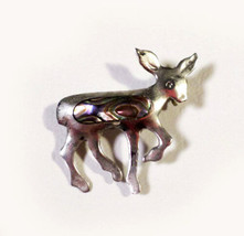 Cute Vintage JAE TAXCO Mexican Sterling Silver Fawn Deer Abalone Shell 1.25&quot; - £23.80 GBP