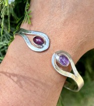 925 Sterling Silver Plated Natural Amethyst Cuff Bangle, Bracelet Jewelry 1 - £14.96 GBP