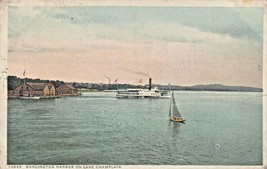 Burlington Vermont~Harbor On Lake CHAMPLAIN-STEAMER-SAILBOAT~1920s Postcard - £7.66 GBP