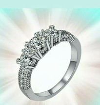 1.8Ct Round-Cut Diamonds Three Stones Bridal Engagement Ring 18K White Gold Over - £54.97 GBP
