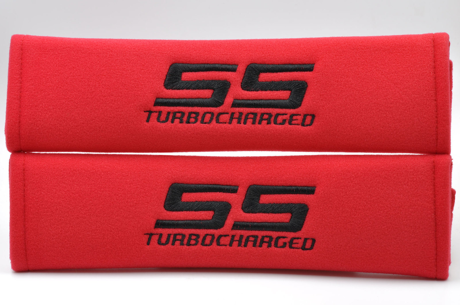 Primary image for 2 pieces (1 PAIR) Chevy SS Turbocharged Embroidery Seat Belt Cover Pads (Red)