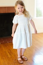 Kids Enchanting Ivory Smocked Bubble Sleeve Tiered Dress - £13.28 GBP