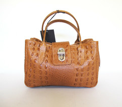 Tan Leather Handbag Detachable Shoulder Strap Croc Embossed Made In Italy - $44.95