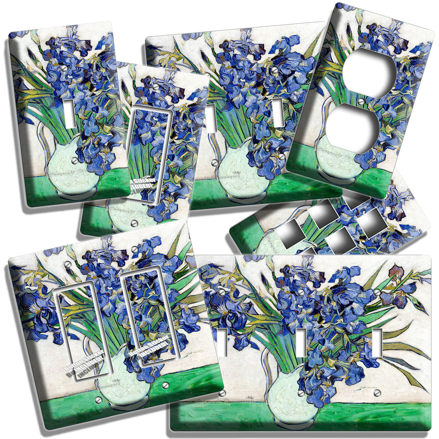 VINCENT VAN GOGH IRISES WHITE VASE FLOWERS LIGHT SWITCH OUTLET PLATES ROOM DECOR