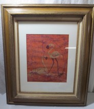 Vtg Mid Century artist signed Framed Art Batik, Flamingos Birds 28&quot; x 24&quot; - £120.64 GBP