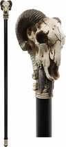 Ebros Gothic Tribal Ram Horned Skull Decorative Prop Cosplay Walking Cane 38&quot;H - £32.76 GBP