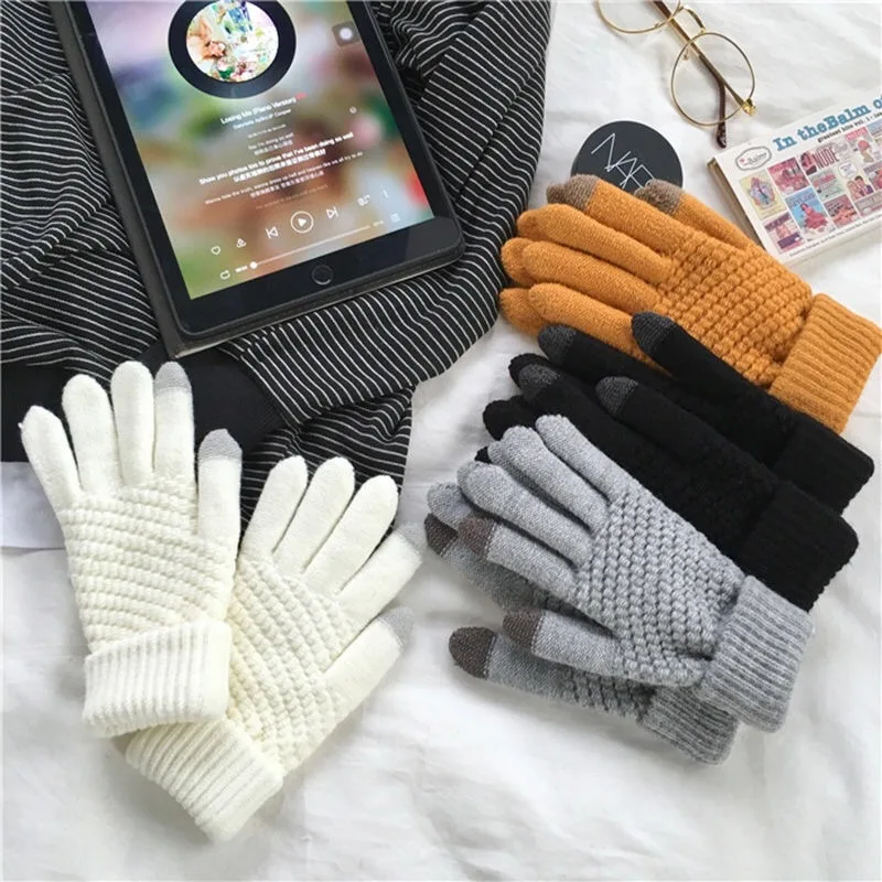 En gloves women men warm stretch knit mittens a wool full finger guantes female crochet thumb200