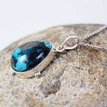 925 Silver Copper Turquoise Stone Beautiful Pendant Wonderful Necklace Women - £28.49 GBP+