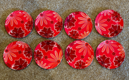 8 MELAMINE Small Snack Salad Dessert Plates Red Floral *Party-Outdoor-Pa... - $329.27 MXN