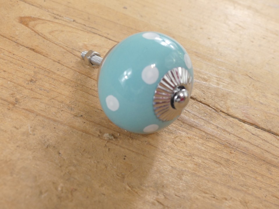 6 DRAWER PULLS KNOBS HANDLE CABINET DRESSER FUN LIGHT TURQUISE BLUE POLKA DOT Item image 6