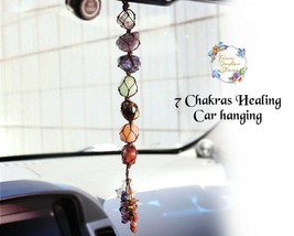 7 Chakra Car Mirror Hanging Hanger Ornament Decor Gemstone Tassel Gift - £11.68 GBP