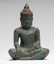 Antico Khmer Stile SE Asia Seduta Legno Enlightenment Statua Di Buddha - £103.60 GBP