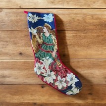 Needlepoint Tapestry Christmas Stocking Vintage Angel Victorian Poinsett... - $744.41 MXN