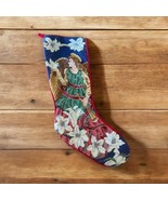 Needlepoint Tapestry Christmas Stocking Vintage Angel Victorian Poinsett... - $54.53 CAD