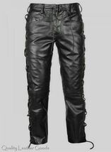 MENS LEATHER JEANS MOTORCYCLE  LACING BIKER BREECHES PANTS TROUSERS 88 F... - $1,770.08 MXN