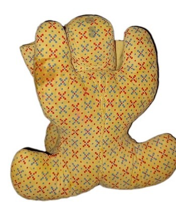 Vintage Stuffed Fabric Dog Bunny Rattle Soft Baby Toy Yellow Red Blue Plaid Folk Item image 4