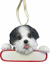 Shih Tzu Ornament Black and White "Santa's Pals" With Name Plate - £20.45 GBP