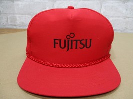 Vintage Fujitsu Snapback Hat Electronics Red Rope Brim Snap Back - £12.07 GBP