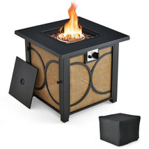 28 Inch 50000 BTU Outdoor Square Fire Pit Table with Cover - Color: Black - £197.61 GBP