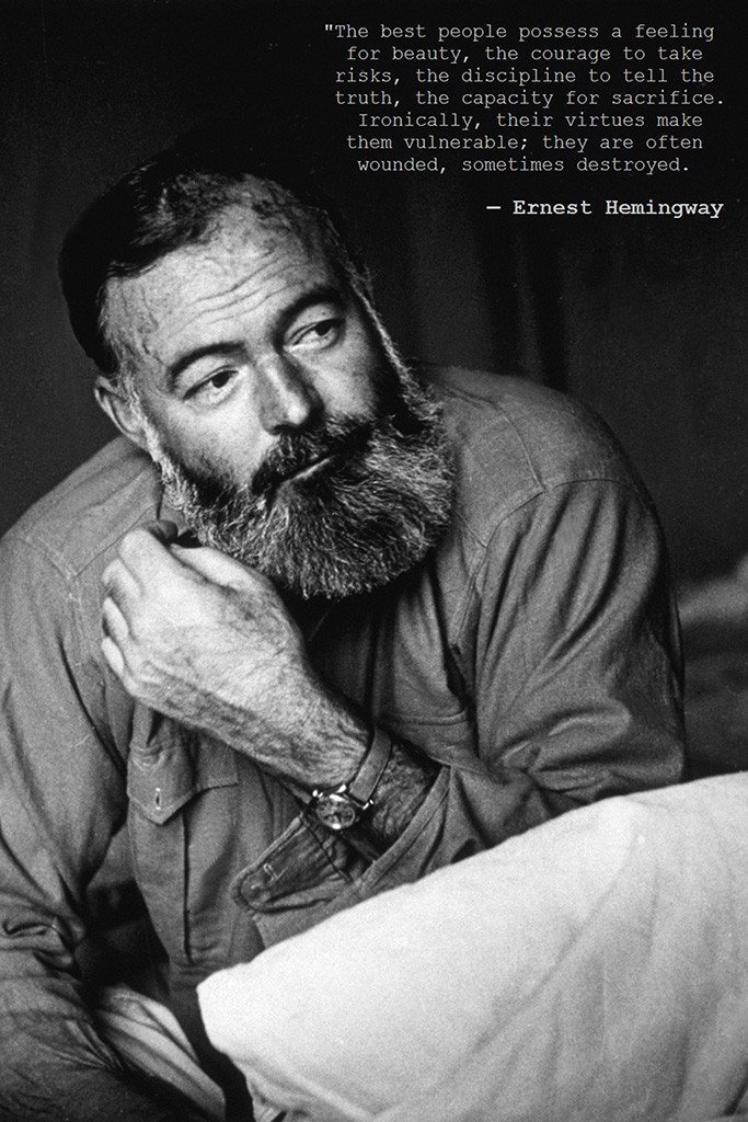 ERNEST HEMINGWAY POSTER 24x36 in quote Beauty Courage Truth Virtues ...
