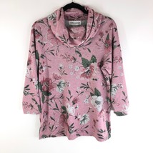 Cathy Daniels Womens Tunic Top Cowl Neck Rhinestones Floral Knit Pink Size S - £7.66 GBP