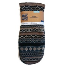 MUK LUKS Mens Slipper Socks Size L/XL Shoe Size 11/13 Blue Tan Warm Comf... - £15.54 GBP