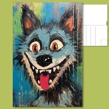  Colorful Whiskers: Cat with a Playful Red Tongue and a Blue Face Postcard - £4.74 GBP