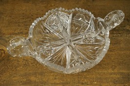 Vintage American Brilliant Cut Glass Relish Dish Double Handle Hobstar Flower - £35.03 GBP