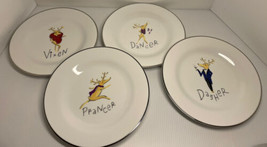 Pottery Barn Reindeer Dessert Plates Set 4 Comet Cupid Donner Blitzen Ch... - £31.43 GBP