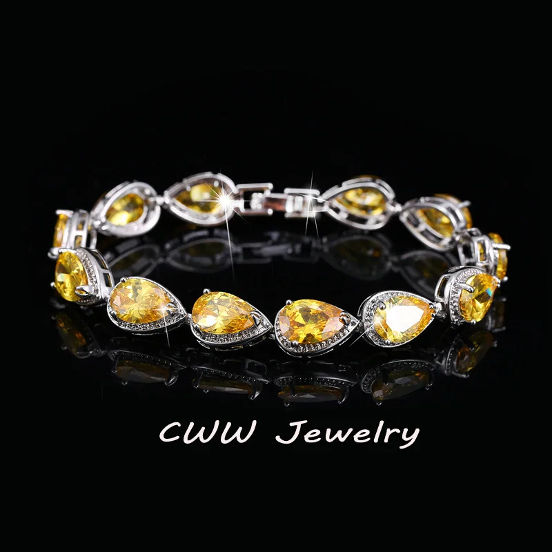 Brand High Quality Pear Cut Yellow Stone Cubic Zirconia Bracelets For Women Fash - £18.23 GBP