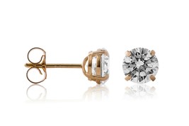 Heavy Basket 6mm Round 14K Yellow Gold Stud Earrings 2.00CT Created Diamond - £54.36 GBP