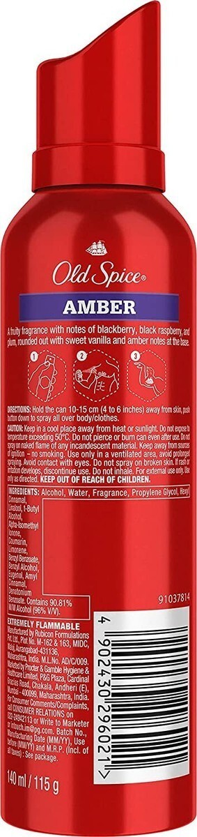 Old Spice Amber 0% Gas Deodorant Body Spray For Men 115gm/140ml, 2 Pack Item image 2