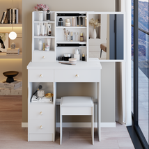 Small Desktop Vanity Table w/Sliding Mirror, Storage &amp; Stool - $2,925.95 MXN