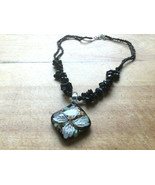 Hand Blown Glass Flower Pendant with Onyx Stone Necklace 16&quot; to 18&quot; Adju... - $13.89