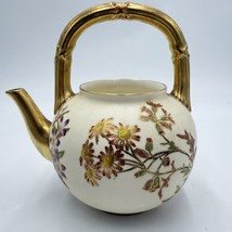 1885 English Victorian Royal Worcester Porcelain Floral Handle Teapot (No Lid ) - £143.74 GBP