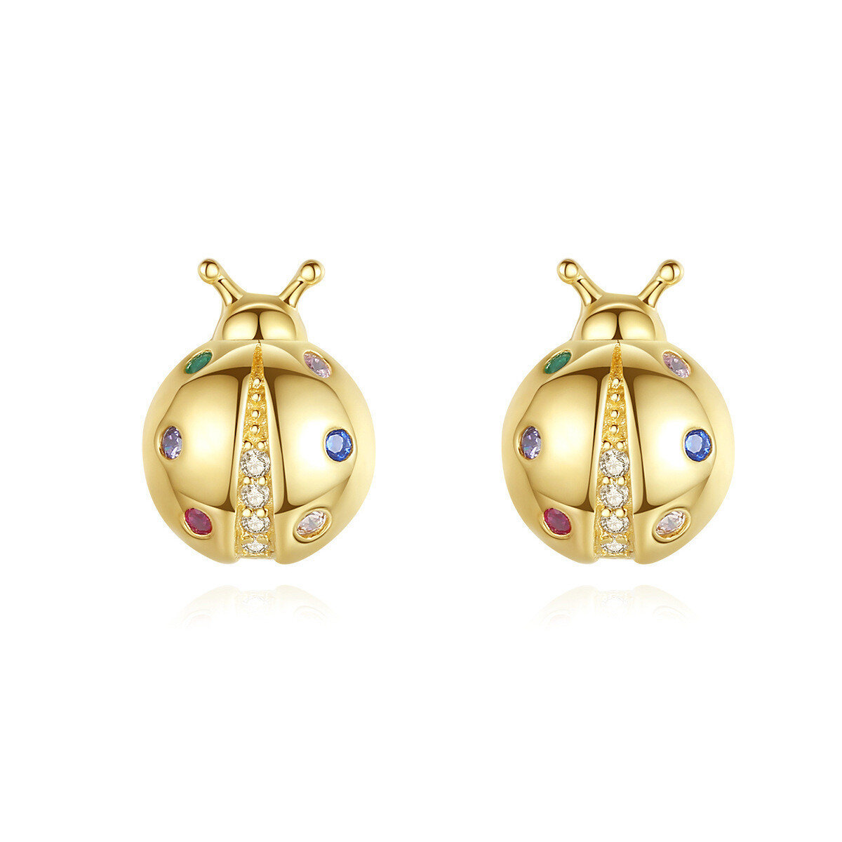 Colored Zircon Small Seven Star Ladybug Stud Earrings Sterling Silver Gold Plate