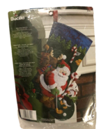 Bucilla Golfing Santa Plaid Felt Christmas Stocking #86145 2009 Sealed New - $65.33