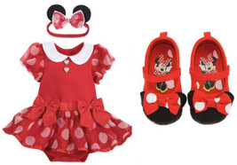 Disney Store Minnie Mouse Baby Bodysuit Costume Ears Shoes SET 12-18 OR 18-24M - £38.68 GBP