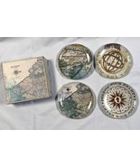 Pottery Barn Journey 7 &quot; Stoneware Salad Dessert Plates Set of 4 Map Design - $29.65