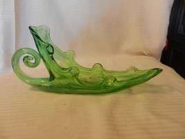 Vintage Green Glass Sleigh With Handle Candy or Treat Dish 12.75&quot; Long - $39.90