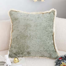 SOGA 2X 45cm Sage Green Velvet Pillow Covers with Faux Fur Trim for Sofa... - €53,50 EUR