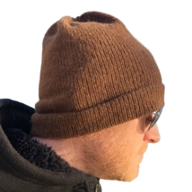 Slouch Beanie Brown Unisex Hat Hand Knit in 100% Fair Trade Alpaca Wool - $39.59