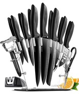 Knife Set with Block,Sharpener,Acrylic Stand 17 PCS Black High Carbon St... - $32.61