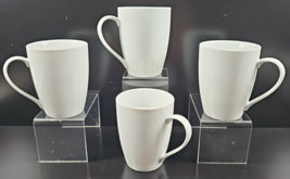 (4) Crate &amp; Barrel Aspen 15 Oz Mugs Set Essential White Smooth Porcelain... - £36.36 GBP