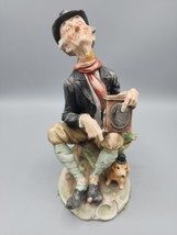 Vintage Old Man figure Hat Music Box figurine Dog 8” Antonio Benni 44/35 - $7.92