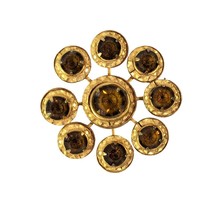 Vintage Gold Tone Amber Color Rhinestones Floral Brooch Pin Retro Style Gift - £14.20 GBP