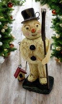 Vintage Primitive Snowman Christmas Tree Ornament Holding Birdhouse Broom Rustic - $15.89