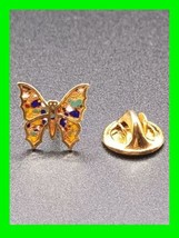 Unique Vintage Gold Tone Multicolored Enamel Butterfly Fashion Lapel Pin Tie Tac - £11.89 GBP
