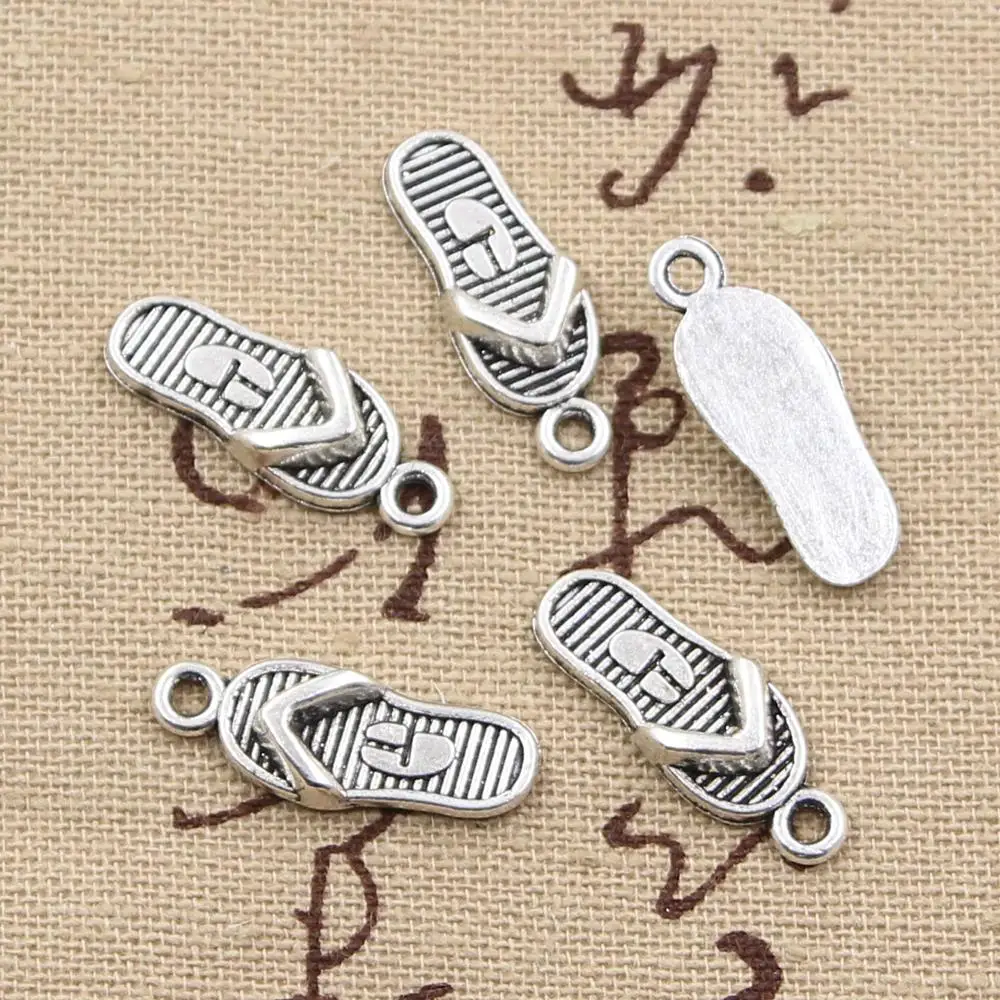 20pcs Charms Flip Flops Slipper 21x8mm Antique Bronze Silver Color Pendants Ma D - $39.75