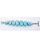 VINTAGE LARGE 925 STERLING SILVER CARIBBEAN LARIMAR BRACELET  7 inch - $252.74 CAD